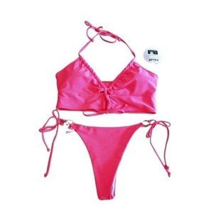 NEW EALER women's pink push up low‎ rise triangle sexy bikini L